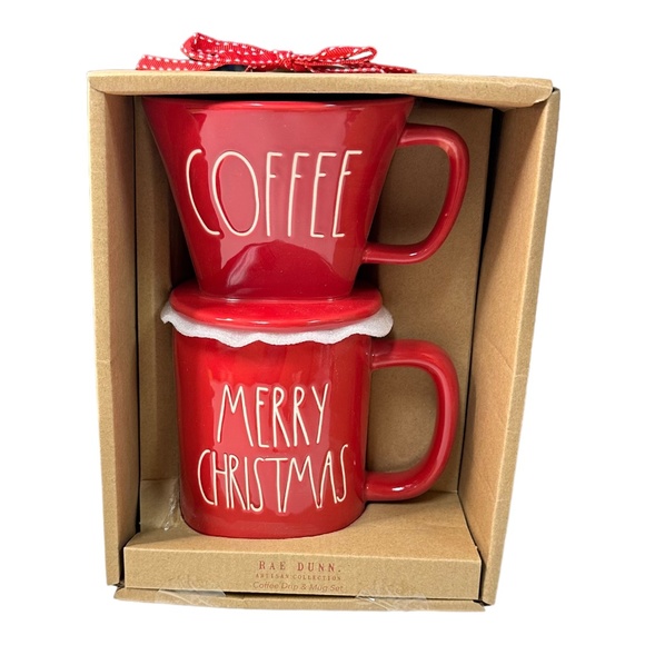 Rae Dunn "COFFEE" Drip & "MERRY CHRISTMAS" Mug Set - Picture 1 of 1